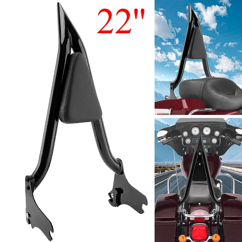 

Black Motorcycle 22" Detachable Sissy Bar Rear Passenger Backrest For Harley Touring Road King Road Street Glide FLHT 1997-2008