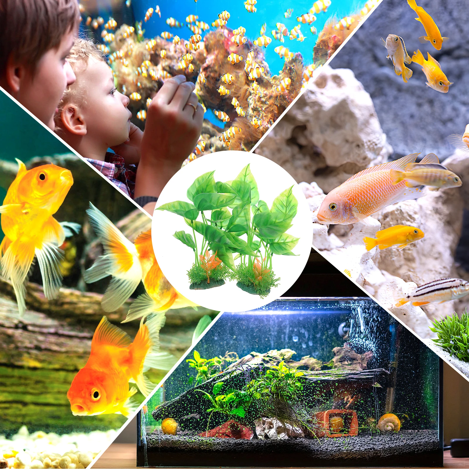 

2Pcs Aquarium Plants Artificial Fish Tank Decorations Lifelike Plastic Water Grass Decor Stable Base Easy Clean