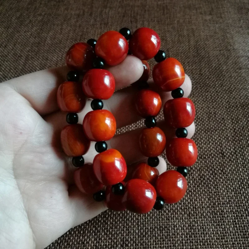 Warring States Watermelon Bead Women Red Agate Bracelet 15mm