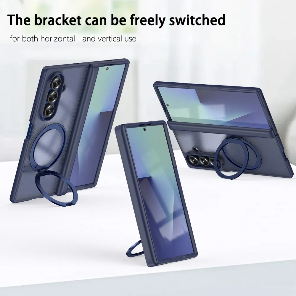 

With Screen Protector Film 360 Rotate Magsafe Bracket Case For Samsung Galaxy Z Fold 7 Fold7 Magnetic Spring Hinge Protect Cover