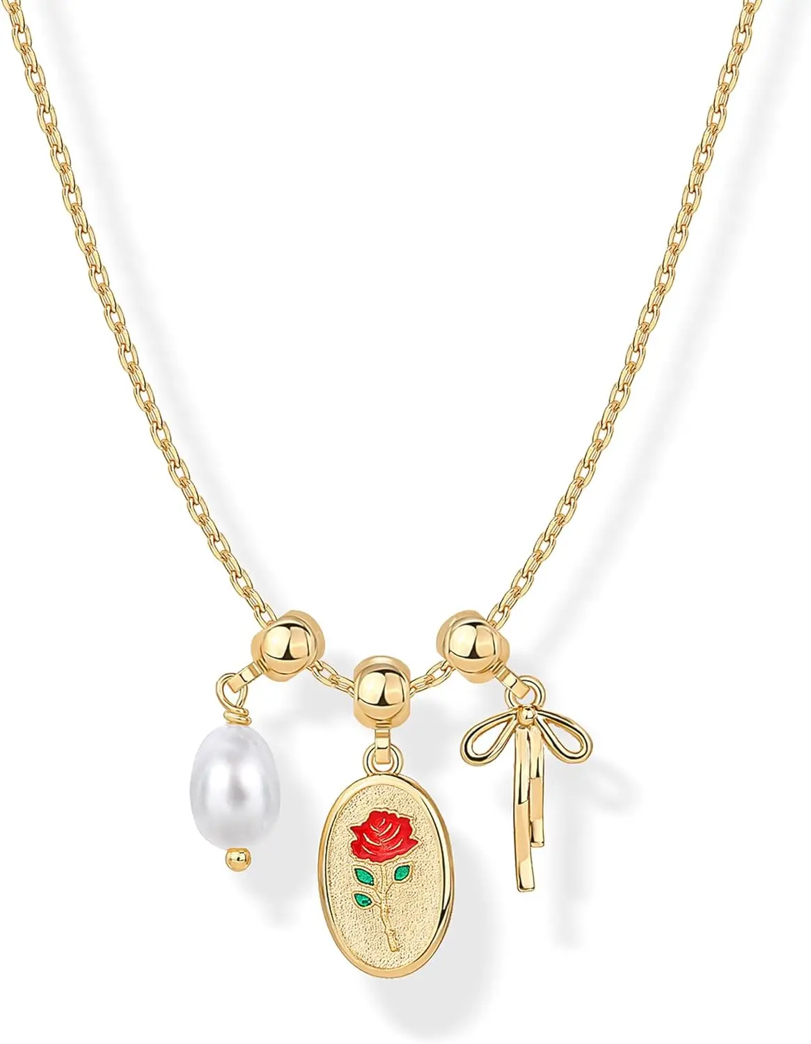 

Dainty Gold Plated Necklace with Removable Charms - Adjustable Hypoallergenic Chain for Women - Cute Jewelry Gift Set