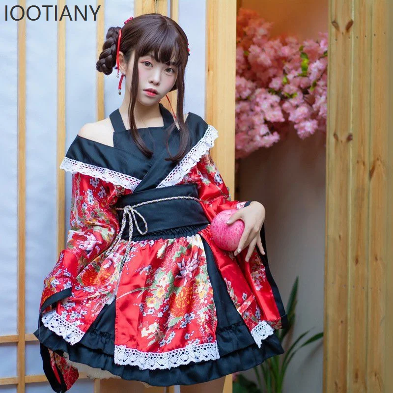 

Women's Traditional Japanese Sexy Kimono Sakura Yukata Ballet Tutu Japanese Cute Girl Anime Cosplay Yuori Stage Party Costume