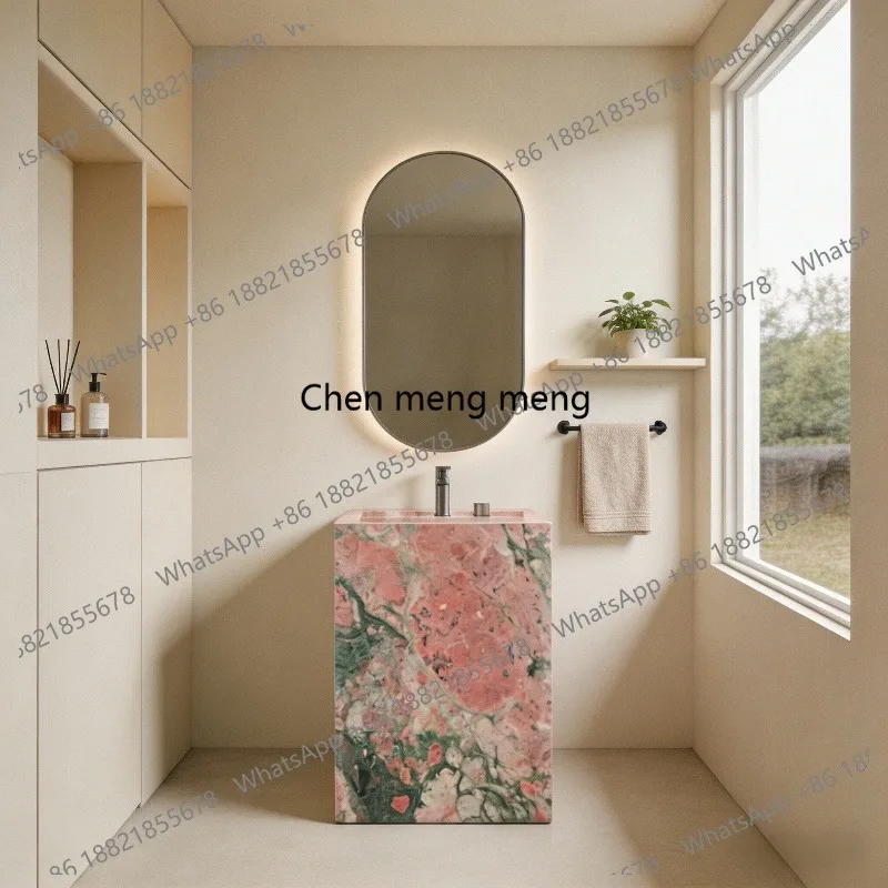 

Four Seasons Pink Green Slate Pillar Basin Hotel Villa Floor to Floor Outdoor Courtyard Hand Washbasin