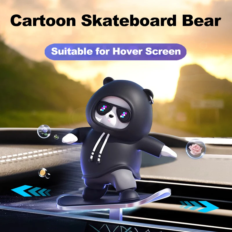 

Car Automatic Sliding Skateboard Bear Alloy Cute Cartoon Scooter Center Console Ornaments Creative Car Decoration Accessories