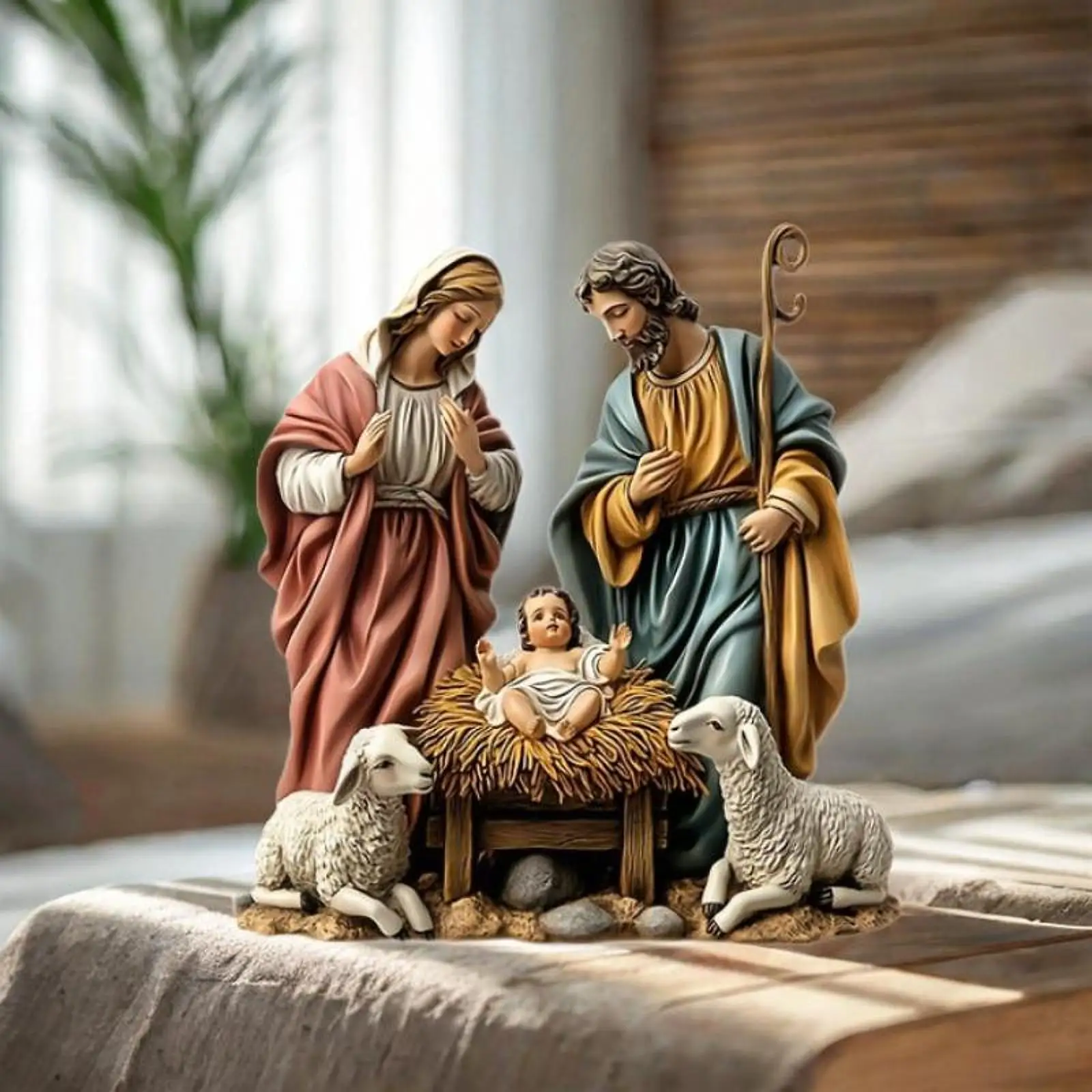 Christmas Nativity Scene Religious Desktop Decor Birth Ornament of Jesus for Home Display Birthday Gift Office Living Room Shelf