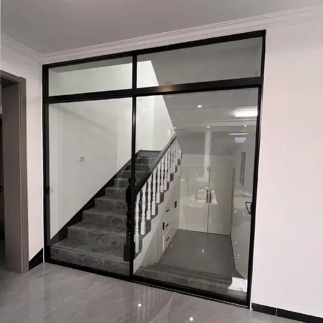Household Large Sized Partition Glass Door Narrow Aluminum Frame Glass Sliding Doors High Quality Anti Corrosion Sliding Doors