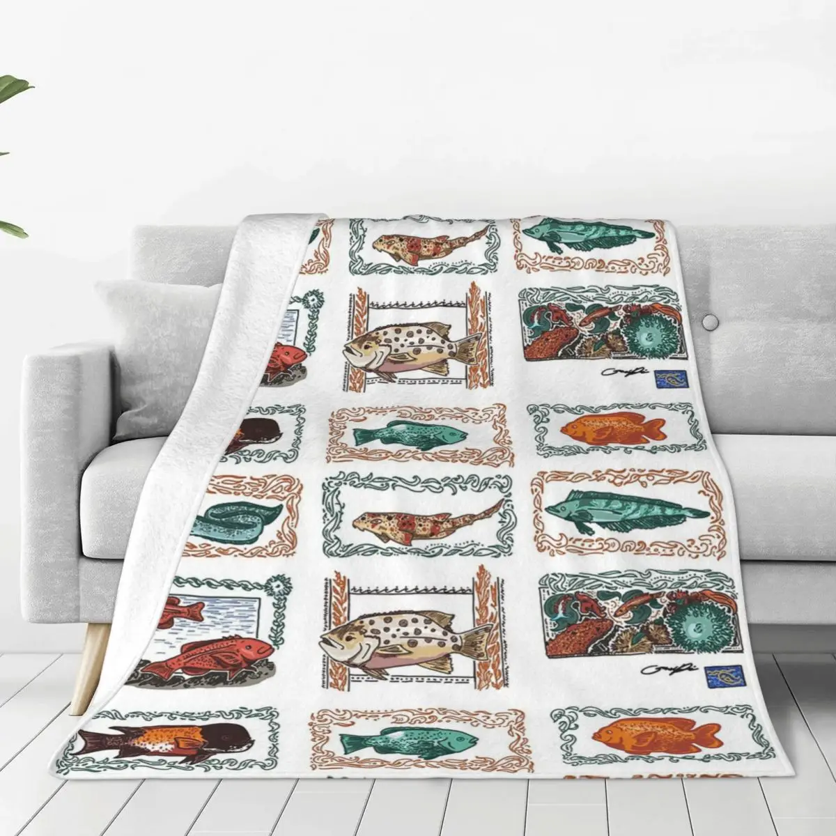 Fishie Fish Pattern Blanket Flannel Portable Sofa Throw Blankets For Home Bedroom Outdoor Throws Bedspread Quilt