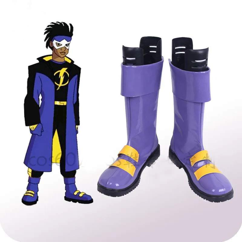 Superhero Teen Titans Static Shock Cosplay Shoes Boots Halloween Party Purple PU Leather Shoes