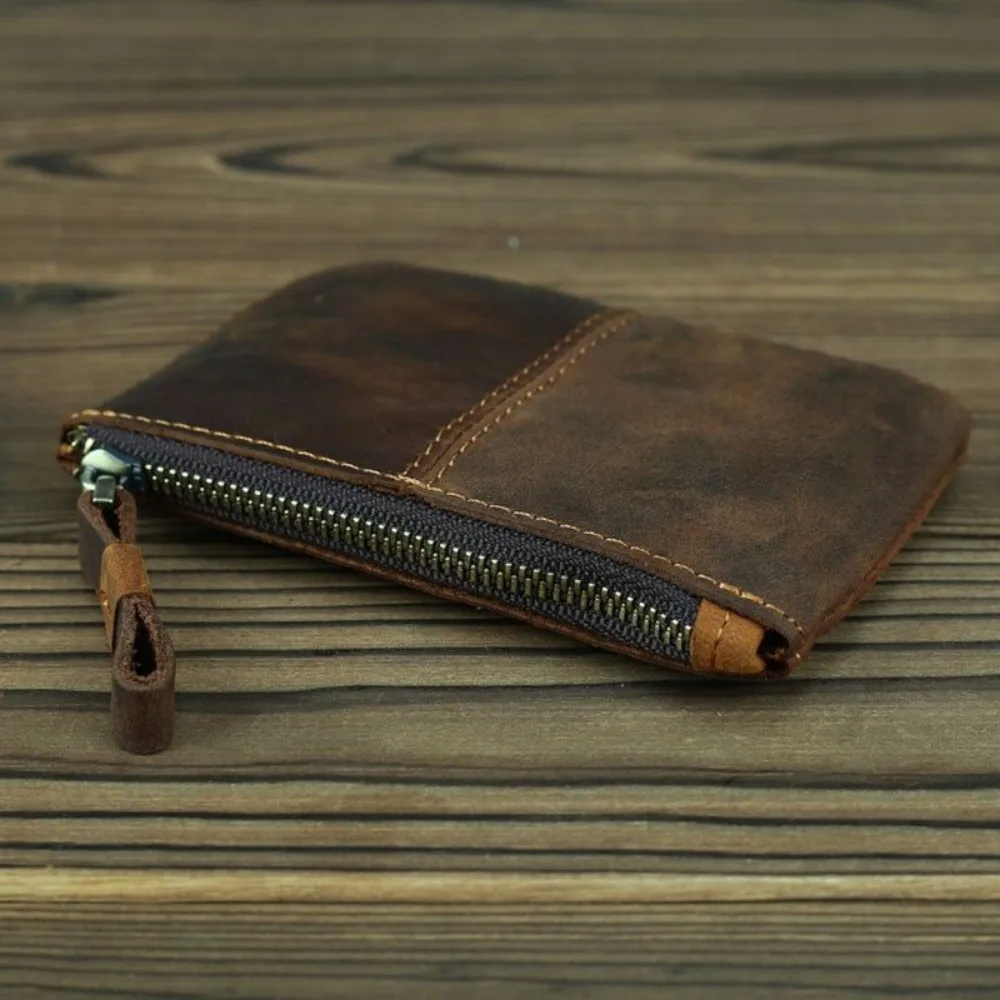 Handmade Leather Coin Purse with Zipper