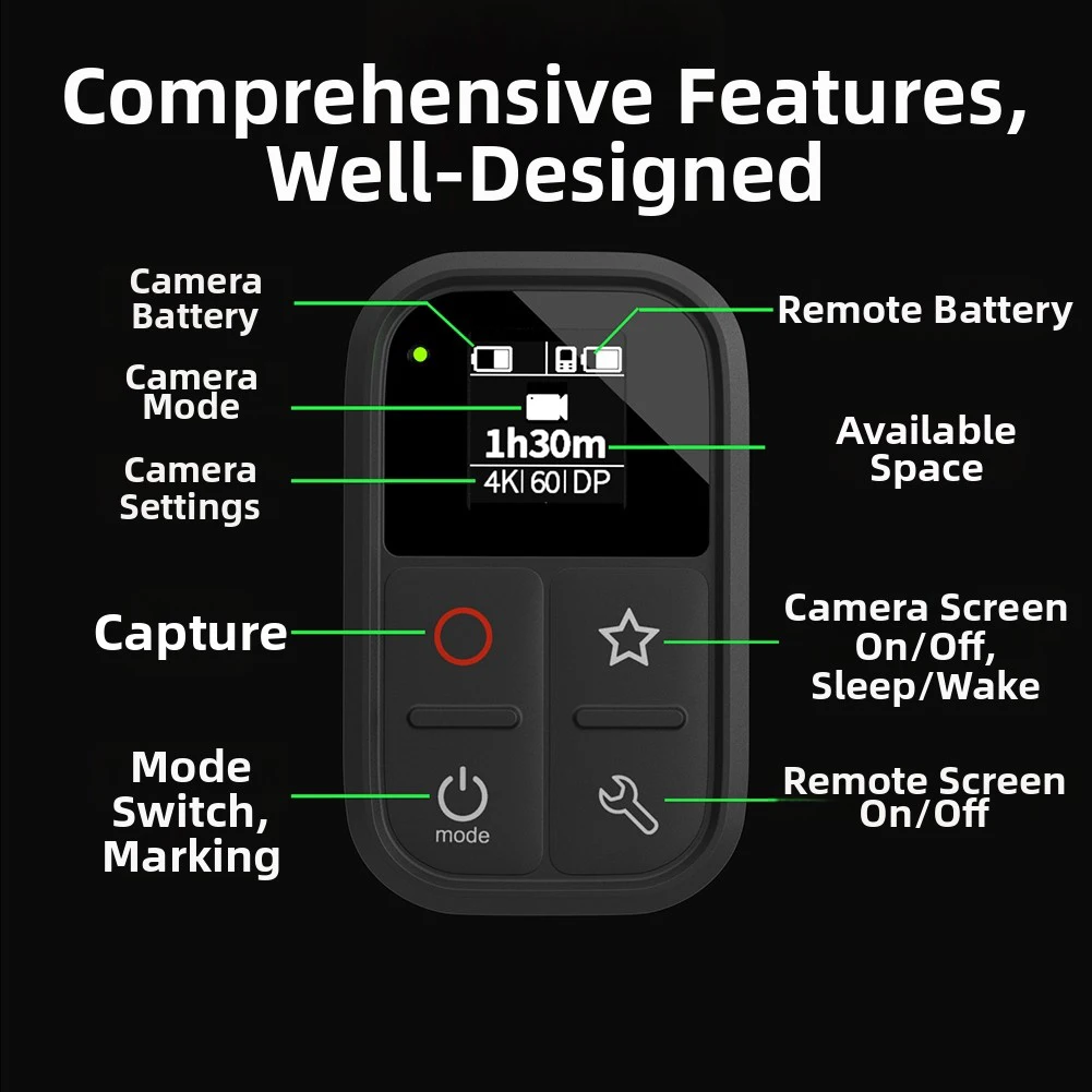 1pc Camera Remote Control For Go Pro 13/12/11/10/9/8/MAX Sports Camera Wireless Smart Screen Display Remote Control