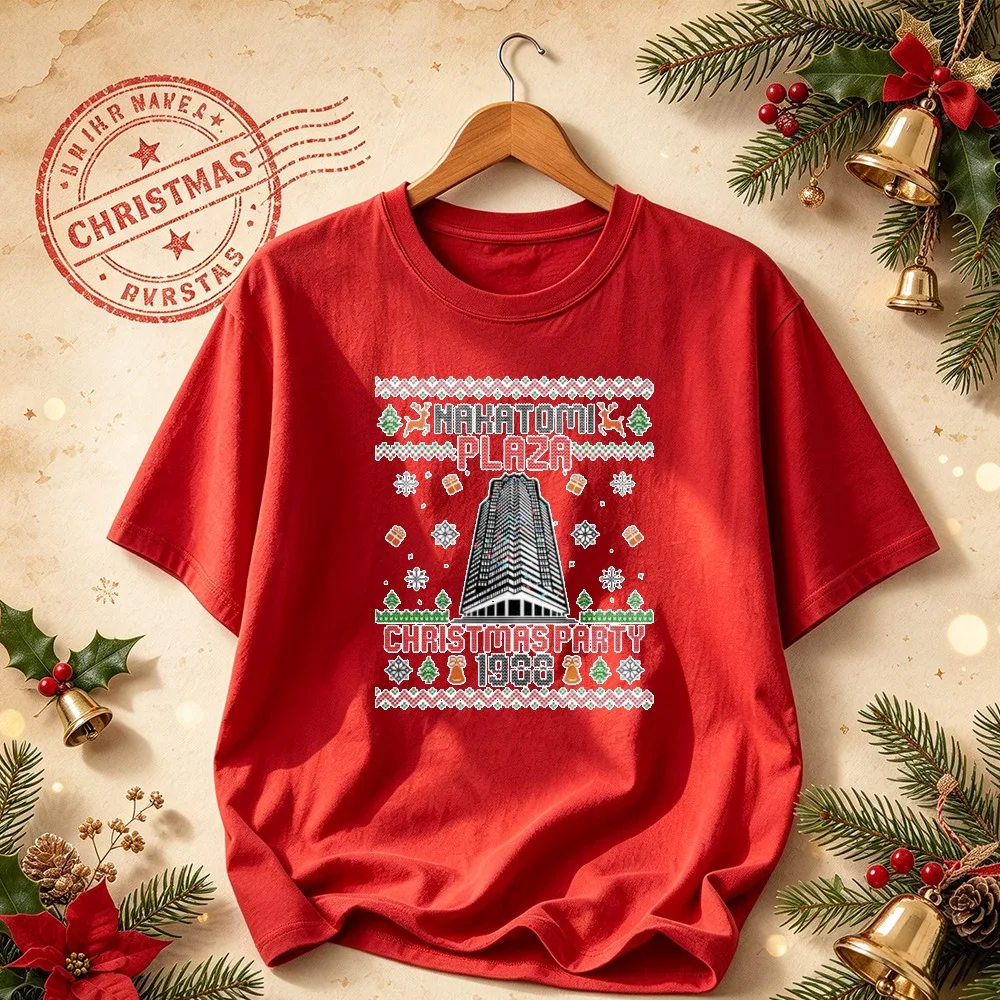 Funny Nakatomi Plaza Christmas Party 1988 T-Shirt Men Die Hard Ugly Xmas Sweater Graphic Tee Short Sleeve Gift Graphic T Shirts