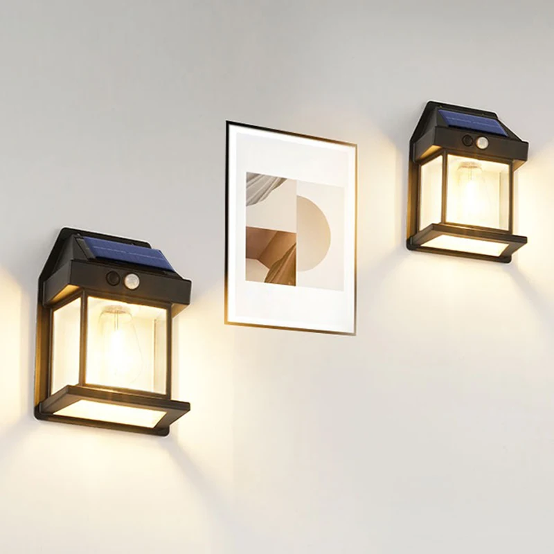 Solar LED Tungsten Filament Lamp Outdoor IP65 Waterproof Human Body Sensing Wall Lamp Garden Porch Courtyard Decoration Lighting - Image 5