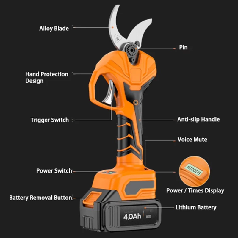 

45mm Brushless Electric Pruning Shears 4 Gear for 21V Battery Electric Scissor for Orchard Shrub Branch Pruning Electric Clipper