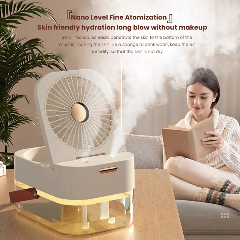 1Set Mist Fan Portable Fan Air Cooler With Night Light Summer Home Appliances White