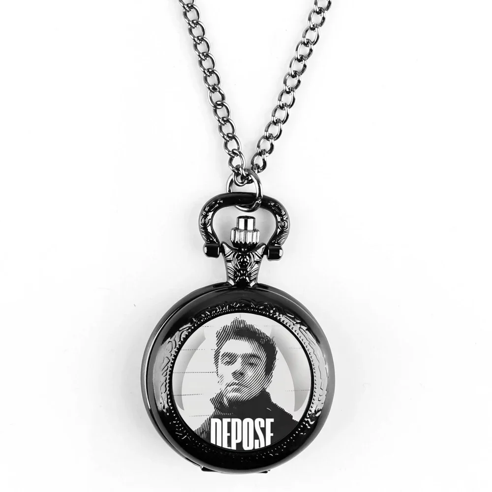 DENY DEPOSE زجاج قبة ساعة جيب المرأة قلادة قلادة ساعة الرجال قلادة كرونوغراف هدية للأصدقاء Relojes دي Bolsillo