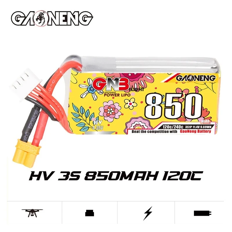 GNB 3S 11.4V 850mAh 120C Lipo Battery For FPV Racing Drone 4 Axis UAV Quadcopter RC Drone Parts With XT30 Plug 11.4V Battery