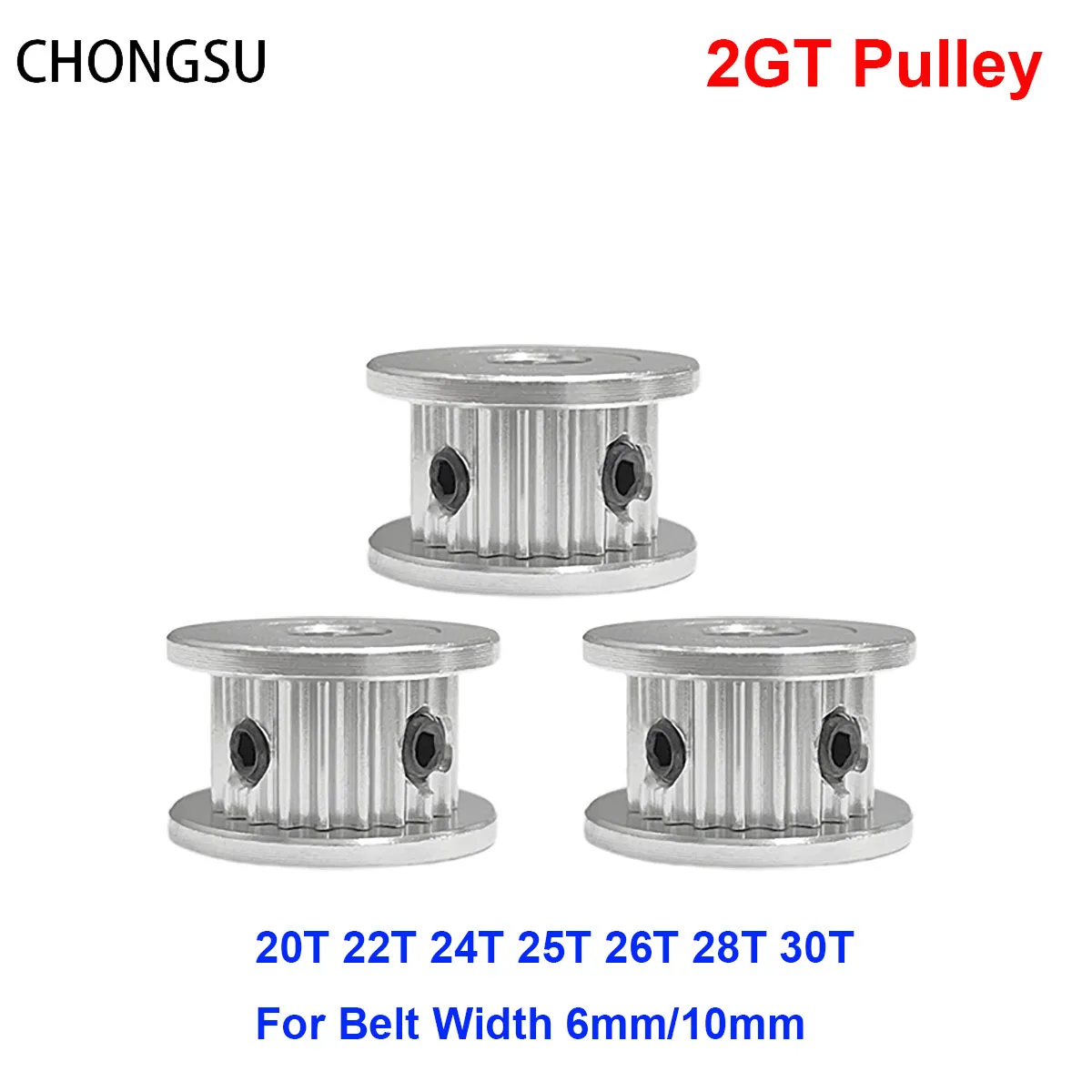 

2GT Timing Pulley 20T 22T 24T 25T 26T 28T 30T Bore 4/5/6/6.35/8-12.7mm For GT2 Width 6mm 10mm Timing Belt 3D Printer CNC Parts