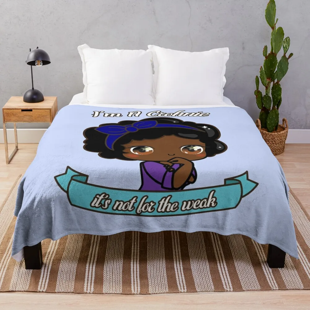 

Cute Crohnie Warrior Dark Skintone For Kawaii Crohn's Disease Awareness Throw Blanket Shaggy blankets ands Blankets