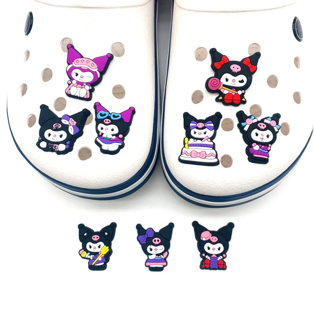 

9Pcs Cartoon Cute Kuromi Serie Clogs DIY Shoe Flower Decorative Buckles Detachable Sanrio Soft Rubber Shoe Clip children's gifts