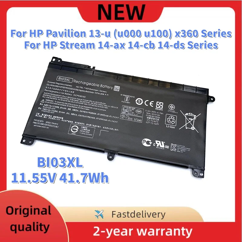 New BI03XL Laptop Battery For HP Pavilion 13-u  x360 Stream 14-ax 14-cb 14-ds Series 844203-850 844203-855 HSTNN-LB7P HSTNN-UB6W