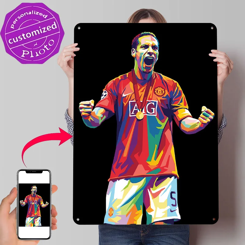 Rio Ferdinand Celebration Pop Art Personalized 3D Textured Metal Poster Wall Art Tinplate Sign for Decor Room Decoration Gaming