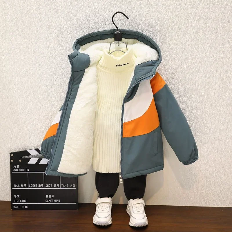 Boys Coat Jacket Overcoat Cotton 2023 Zipper Warm Plus Velvet Thicken Winter Christmas Children\'s Clothing