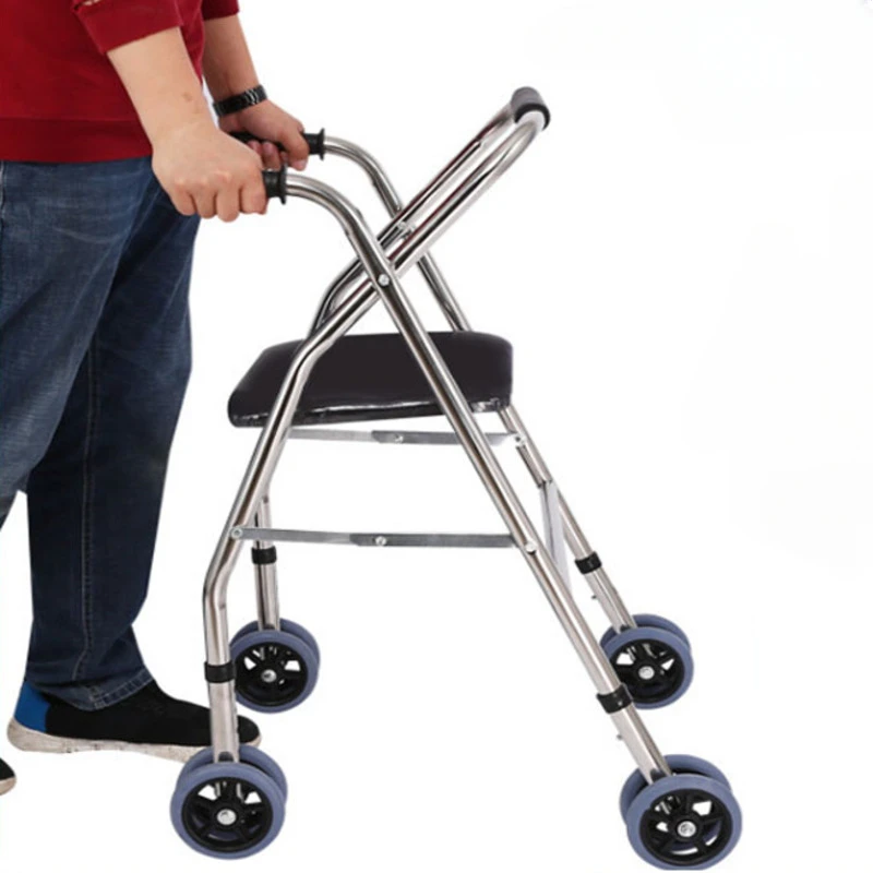 Elderly Push Walker Thick Cushion Seat Height Adjustable Sturdy Frame Comfortable Mobility Aid Durable Senior Walker