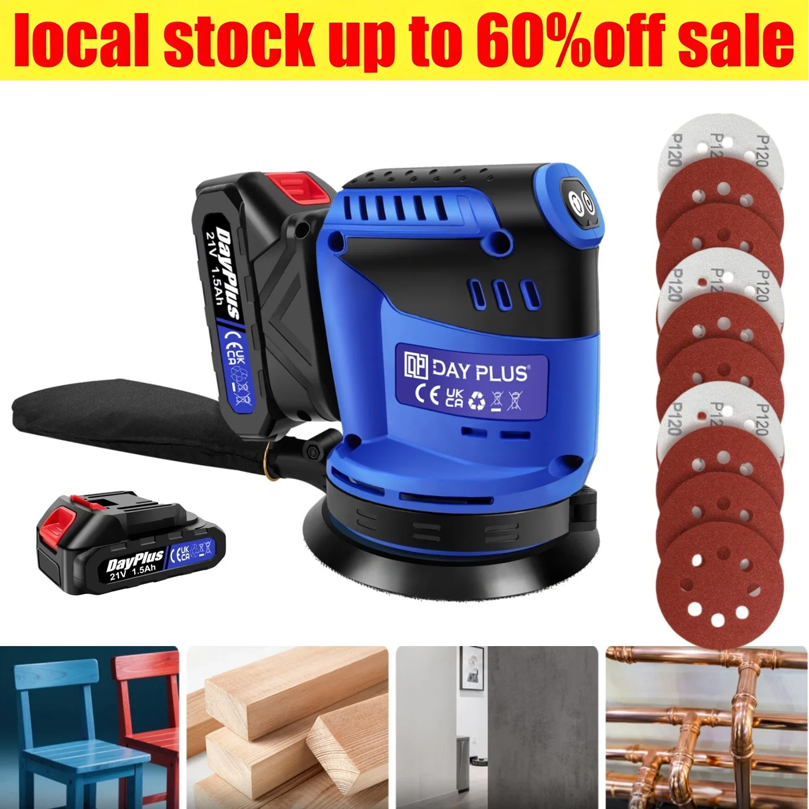 Levigatrice orbitale a batteria 21V con 3 velocità (7.000/9.500/11.000 giri/min), include 12 dischi abrasivi e batteria - ideale per legno, metallo, lucidatura e levigatura
