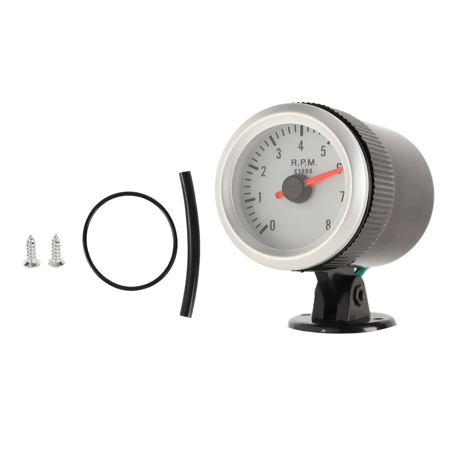 

52mm RPM Tacho Gauge with Red Pointer - Round Meter for 1 -8 Cylinder Gasoline Vehicles - Durable ABS Plastic