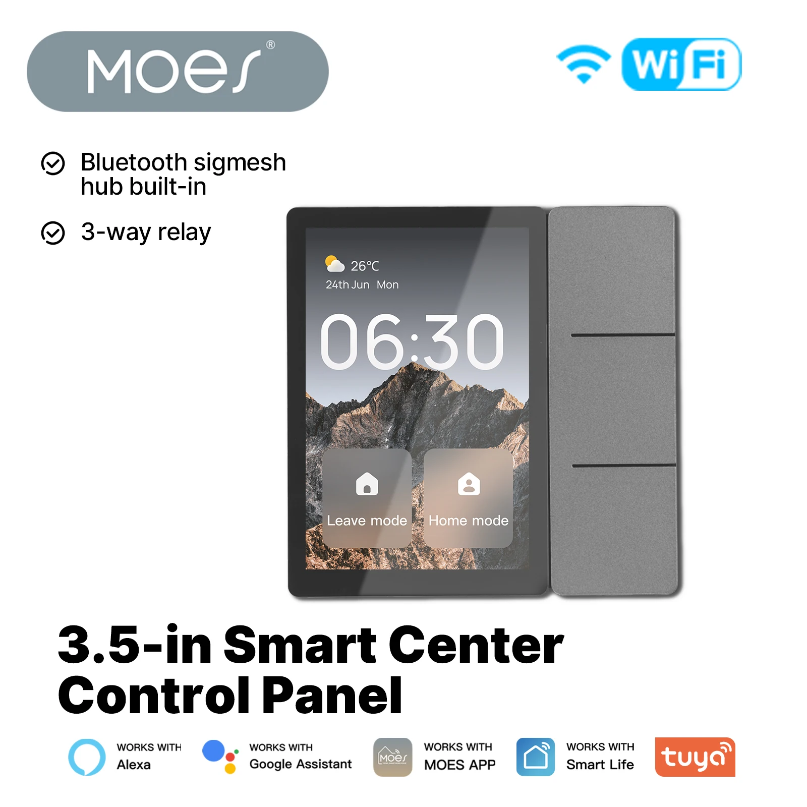 MOES Tuya WiFi 3.5 بوصة لوحة تحكم مركزية ذكية تعمل باللمس شاشة مركزية 3 مرحلات أزرار مادية بلوتوث Sigmesh Hub المدمج في