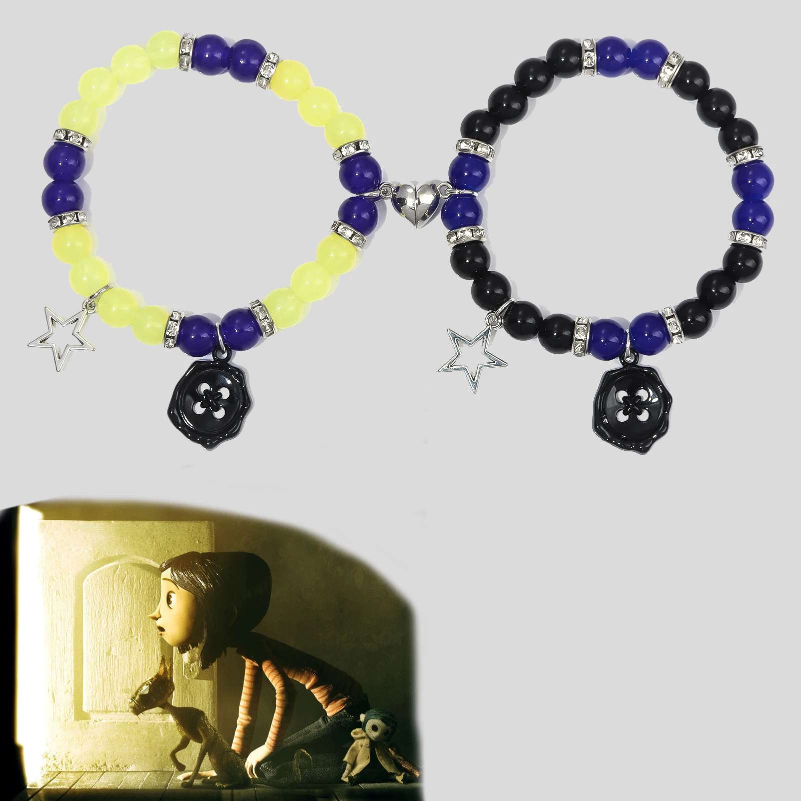 Horror Movie Coraline and Wybie Couple Bracelet Crystal Bracelet For Girls Halloween Cosplay Props Valentine's Jewelry Gifts