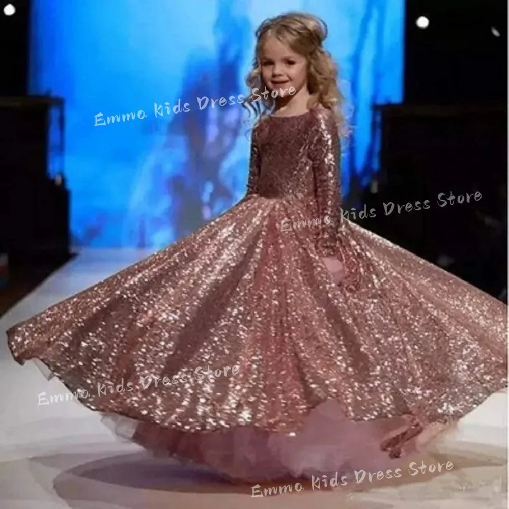 

Платье для девочек DROIS с длинным рукавом, цветочное, с пайетками, цвета розового золота, для выпускного, причастия, дня рождения, вечеринки, вечернее