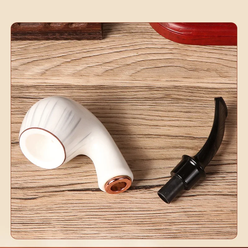 White Resin Tobacco Pipe Smoking Pipe 9mm Flue Ceramic Pot Pipe Filter Smoker Gift For Father Boyfriend Smoking