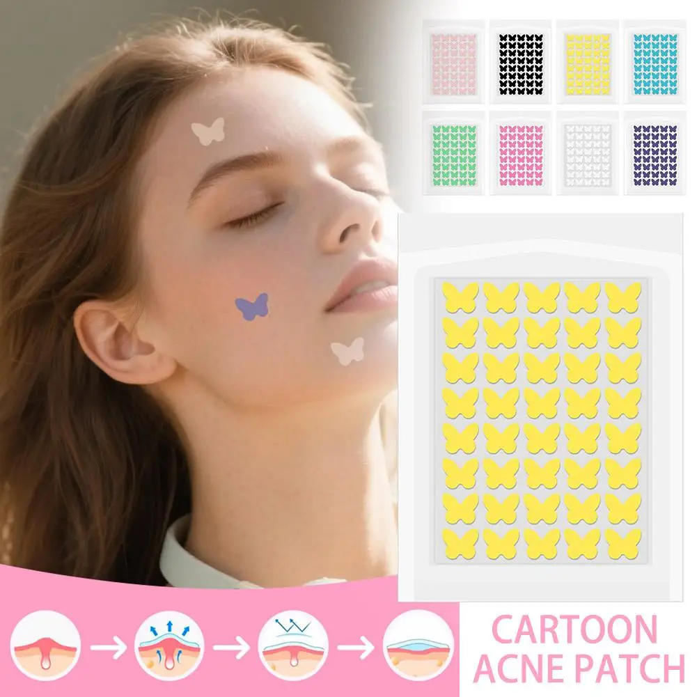 Patchs hydrocolloïdes pour boutons d'acné, pour le visage, estompe les imperfections, marques de boutons, imperfections d'acné fermées, couverture en forme de papillon