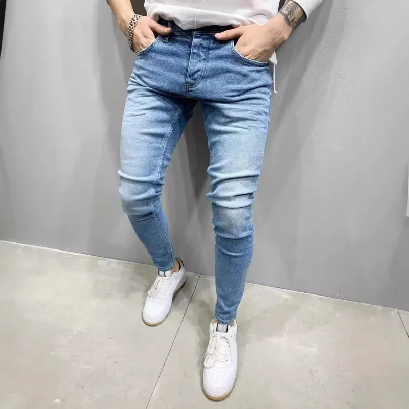 High Quality European and American Men's Stretch Skinny Jeans Foreign Trade Independent Station Classic Four Colors