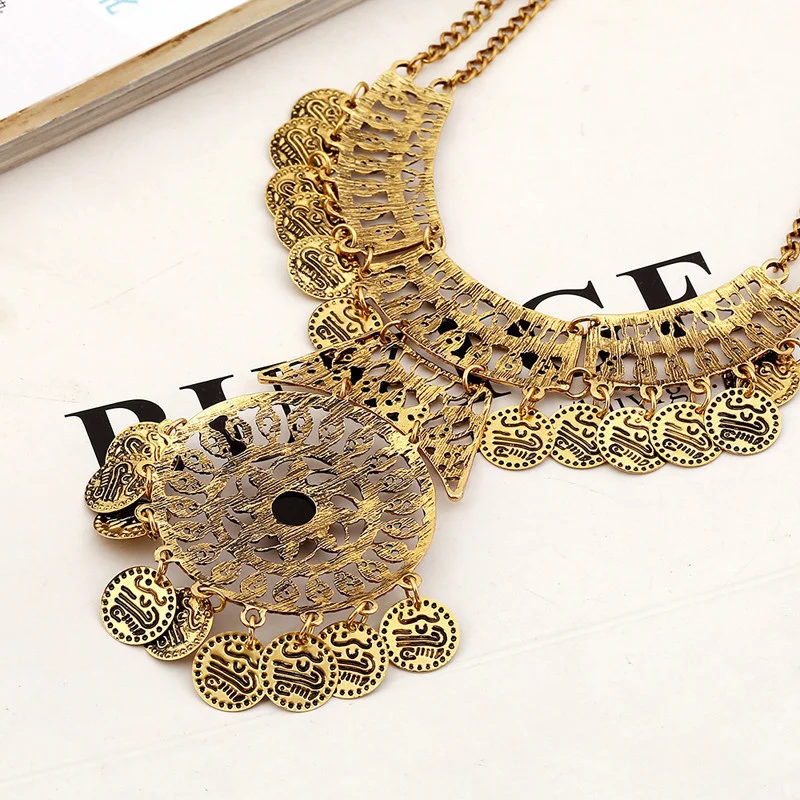 Bohemian Vintage Necklace For Women Gypsy Double Chain Coin Ethnic Tribal Statement Necklace Turkish Jewelry Collier