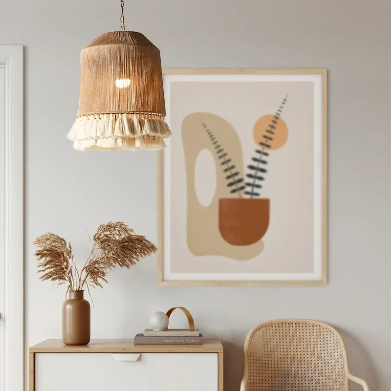 Bohemian Retro Hemp Rope Tassel Bedside Pendant Light Creative Design Hanging Lampshades for Bedroom Balcony Decorative Lighting