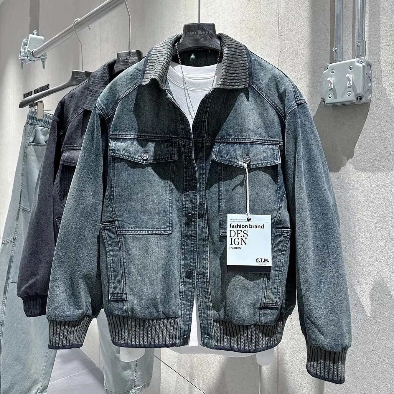 2026 Autumn New Heavy Coat Men's Three-dimensional Tailoring Tooling Wind Big Pocket Loose Denim Jacket
