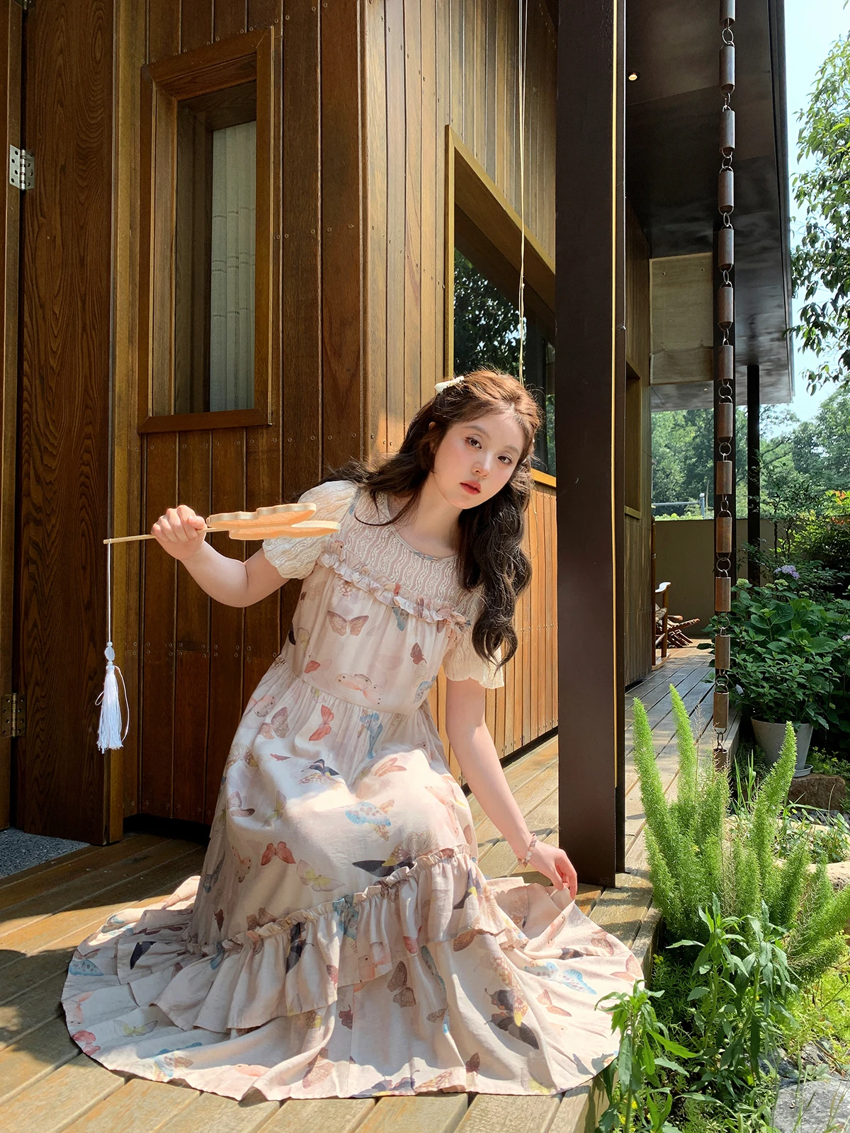 

Elegant Cheese Eating Large Size Dress Bubble Sleeve Women's Mid-Length Casual Cotton Summer Dress Fake Two-Piece Dress