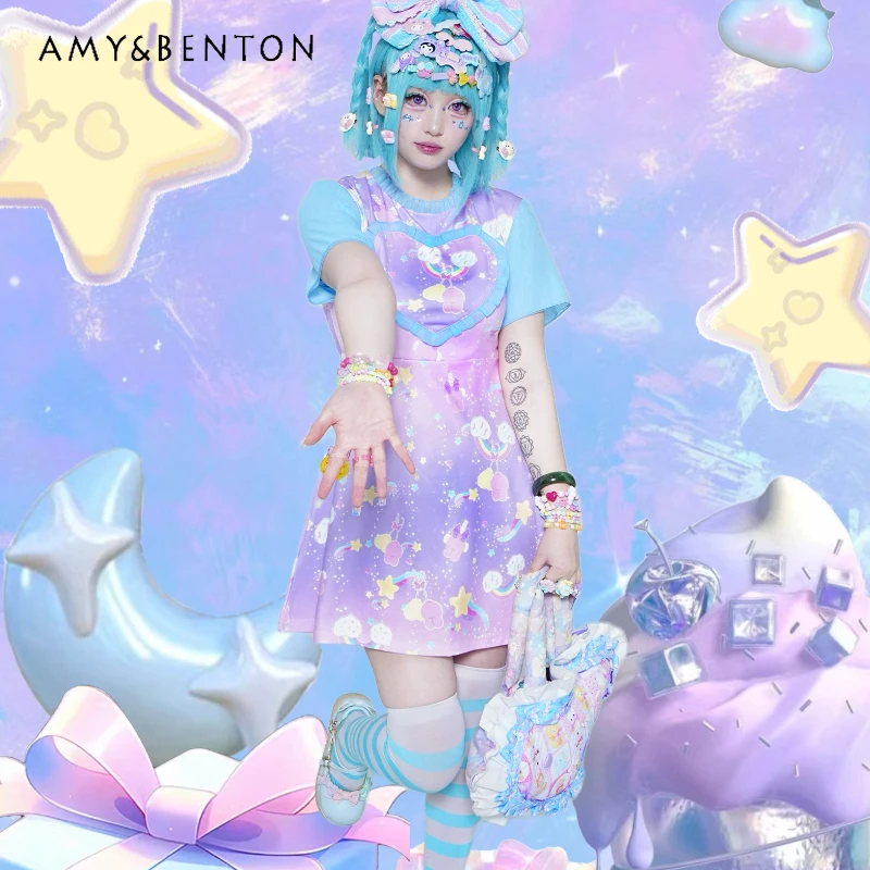 

Summer Cute Colorful Splicing Printed Slimming Women's Dress Original Design Sweet Age-Reducing Ruffled Collar Dresses Ladies