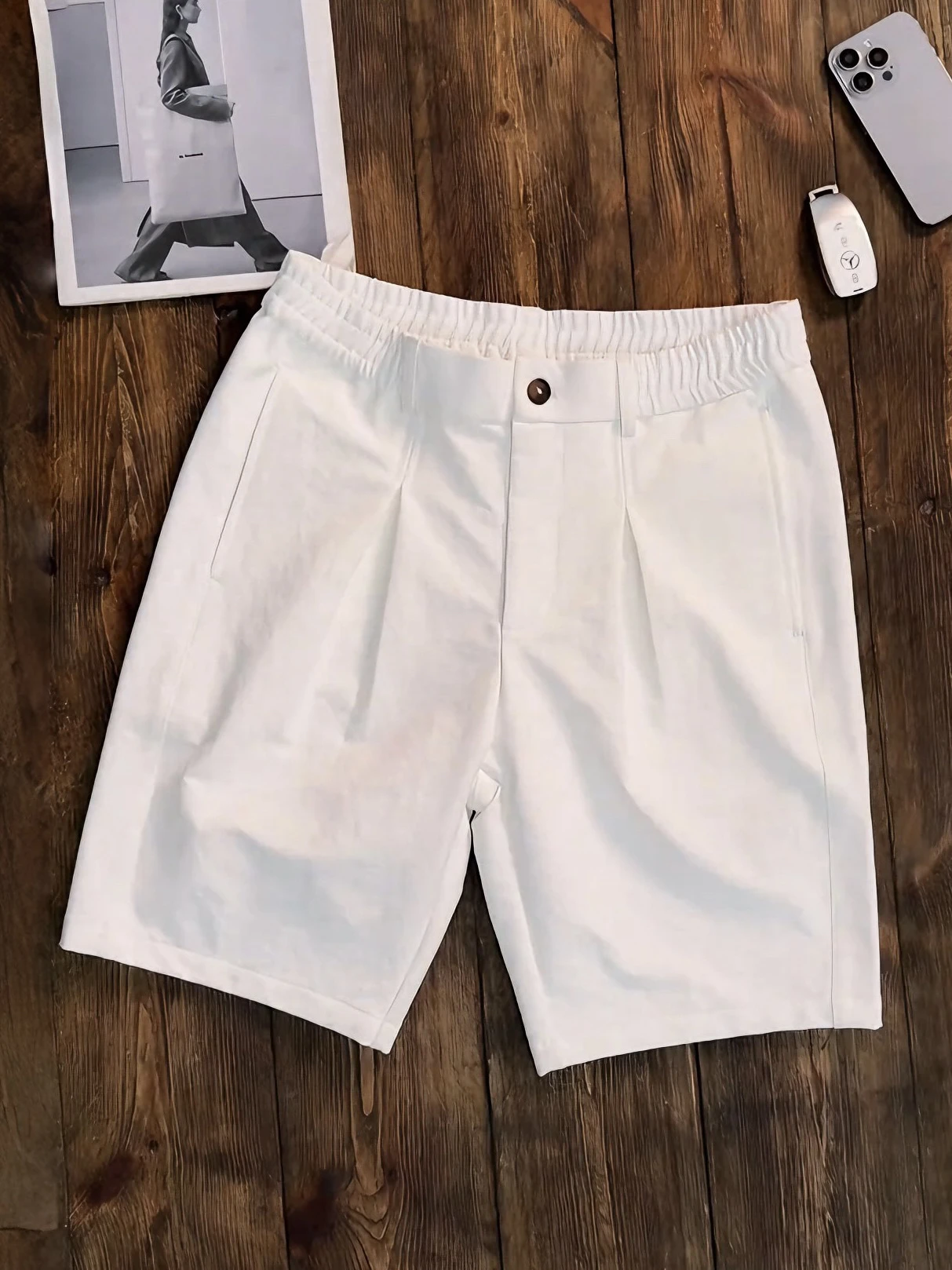 Summer New Men's Casual Straight Leg Short Pants Breathable Texture Micro Cone Business Fashion Five-Point Pants Polyester Fiber