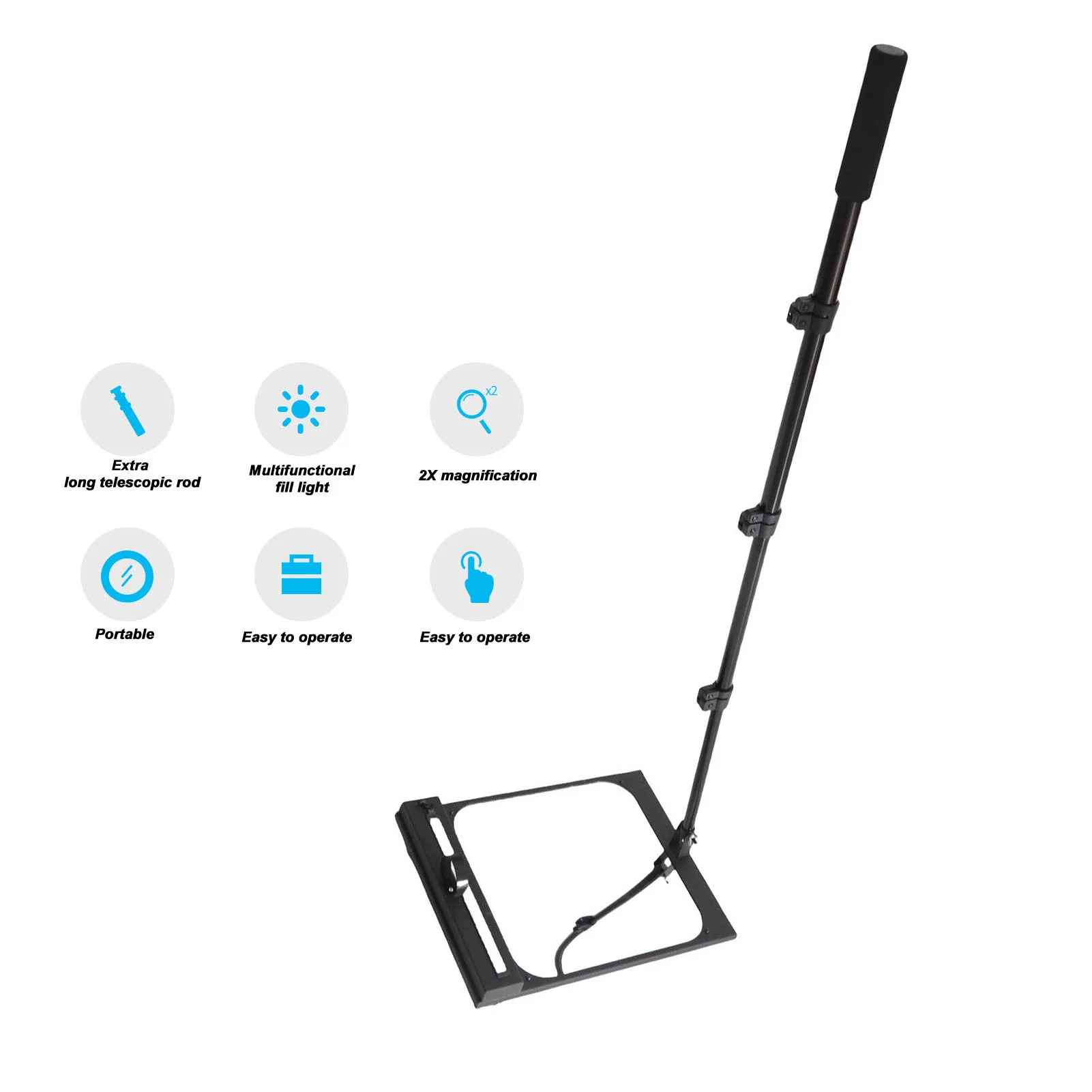 Telescoping Mirror 2X Portable Rectangular Telescopic Inspection Mirror 1100mm with  Wheel for Technicians for Hotel