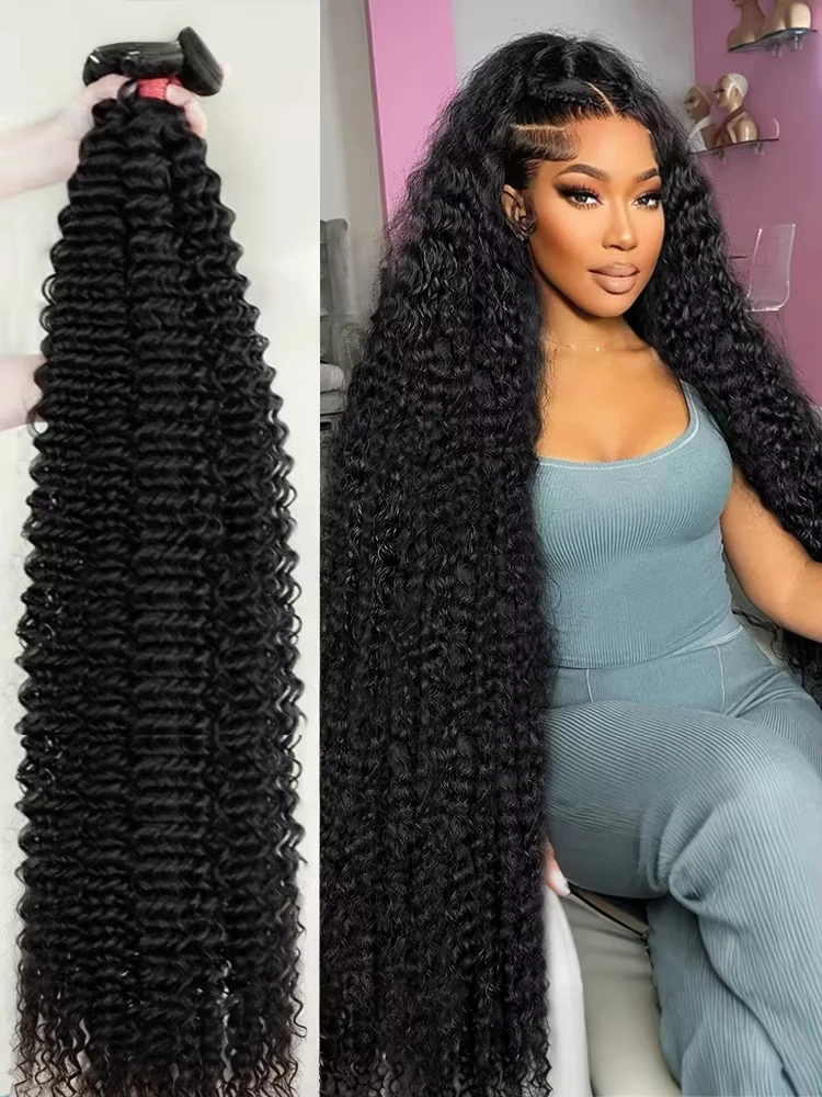 

12A Пучки бирманских вьющихся волос 30 32 дюйма Свободные глубокие волны 3 4 шт. 100% необработанные необработанные волосы Remy с двойным наращиванием утка