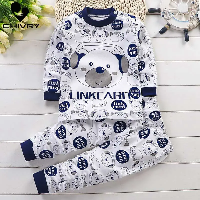 2023 Newborn Kids Boys Girls Pajama Sets Cartoon Long Sleeve Cute T-Shirt Tops with Pants Toddler Baby Autumn Sleeping Clothes