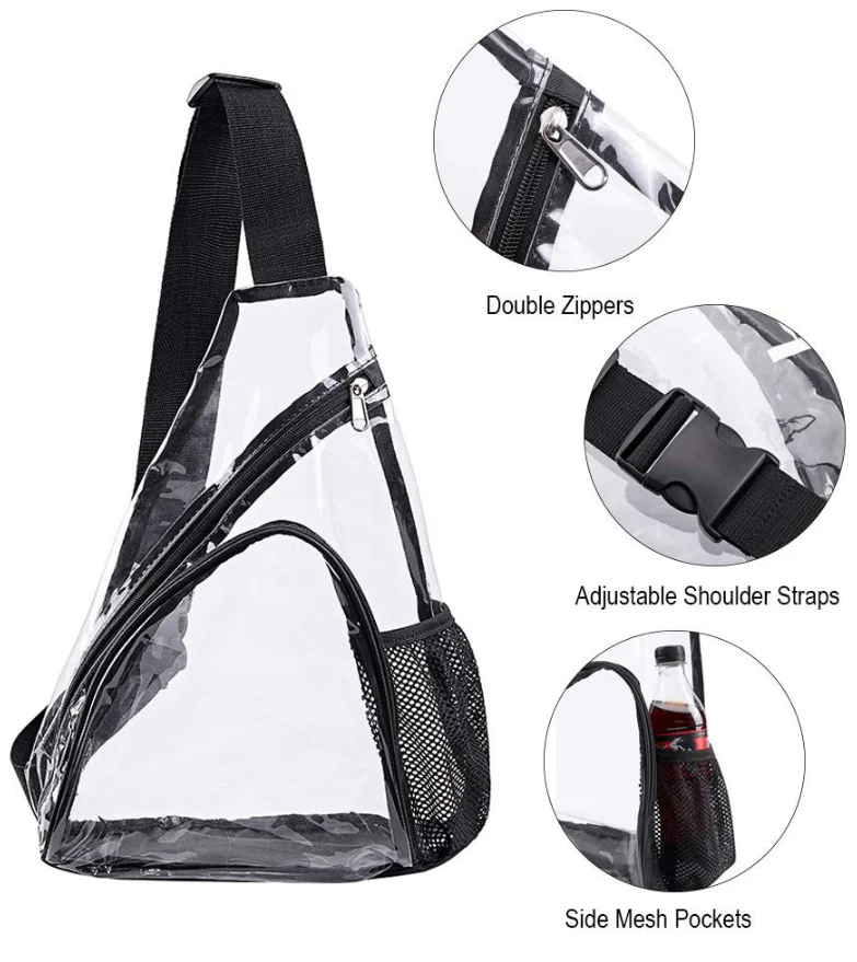 High Quality Clear Men Sling Chest Bag Portable Stadium Approved Small PVC Crossbody Backpacks Waterproof Casual Messenger Purse