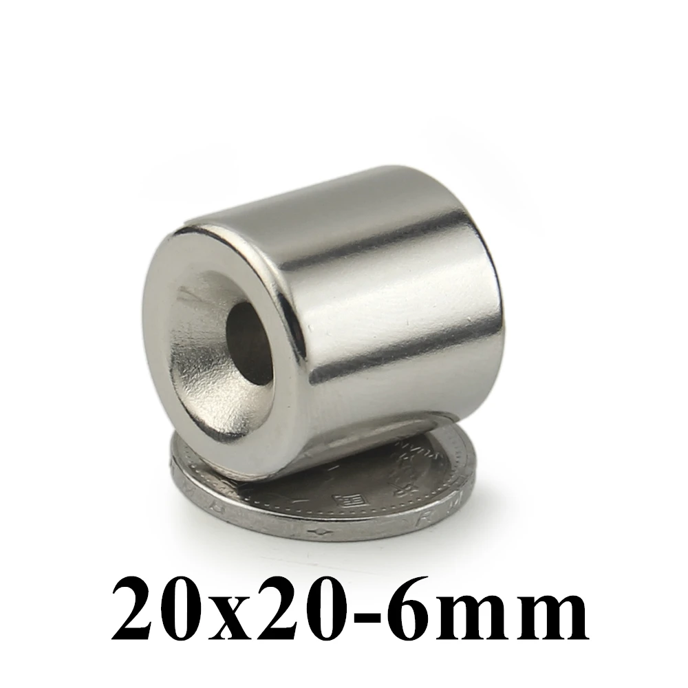 1-10pcs 20x20mm hole:6mm Super Strong Round Neodymium Countersunk Ring Magnets Neodymium Magnet