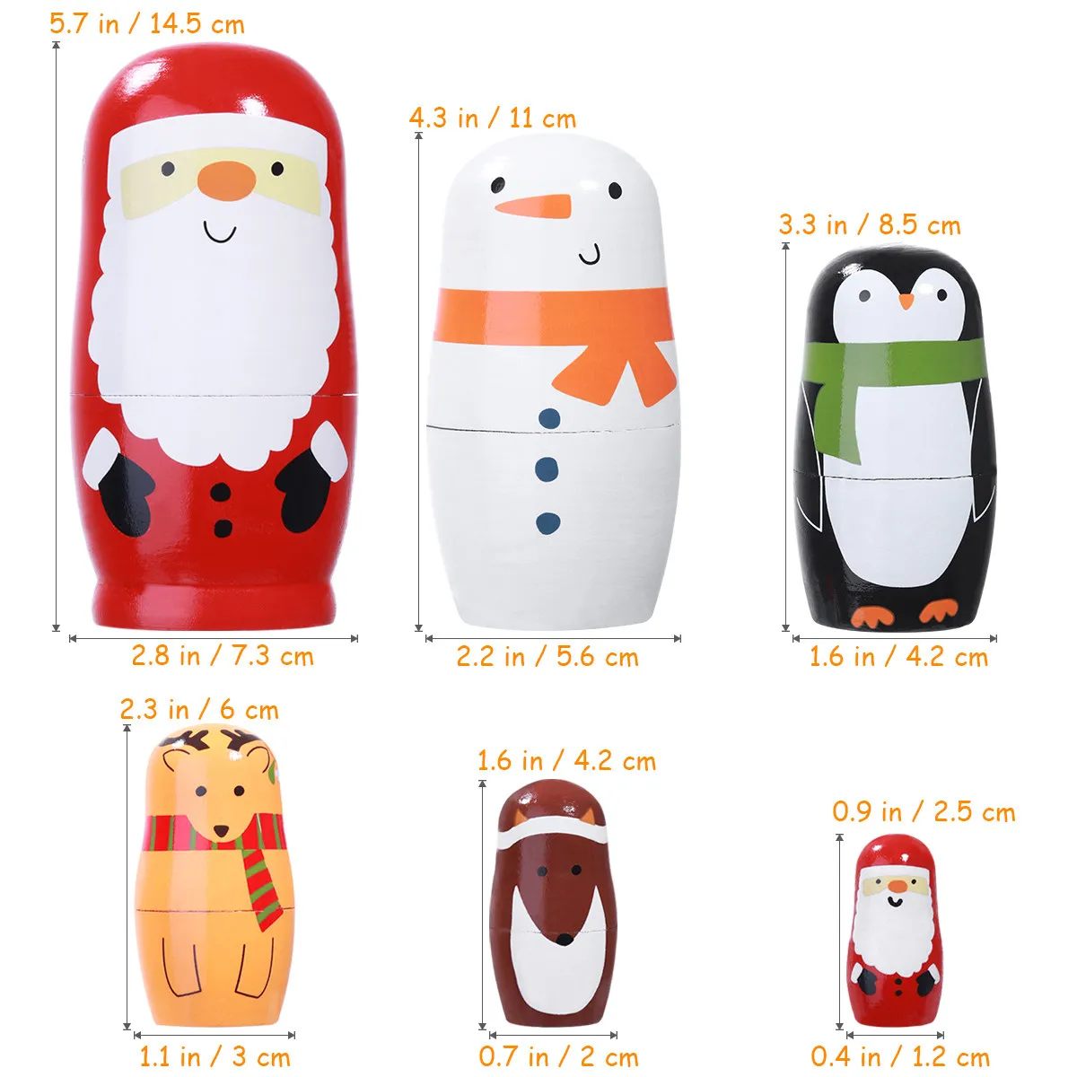 6pcs Santa Claus Russian Matryoshka Hand Painted Wooden Christmas Holiday Decor Gift, Russian Nesting , Nesting