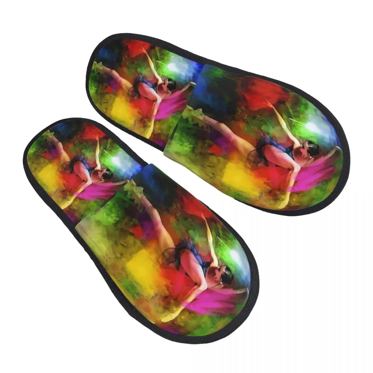 

Custom Elegant Gymnastics Art Print Soft Memory Foam House Slippers Women Comfy Warm Anti-Skid Slipper