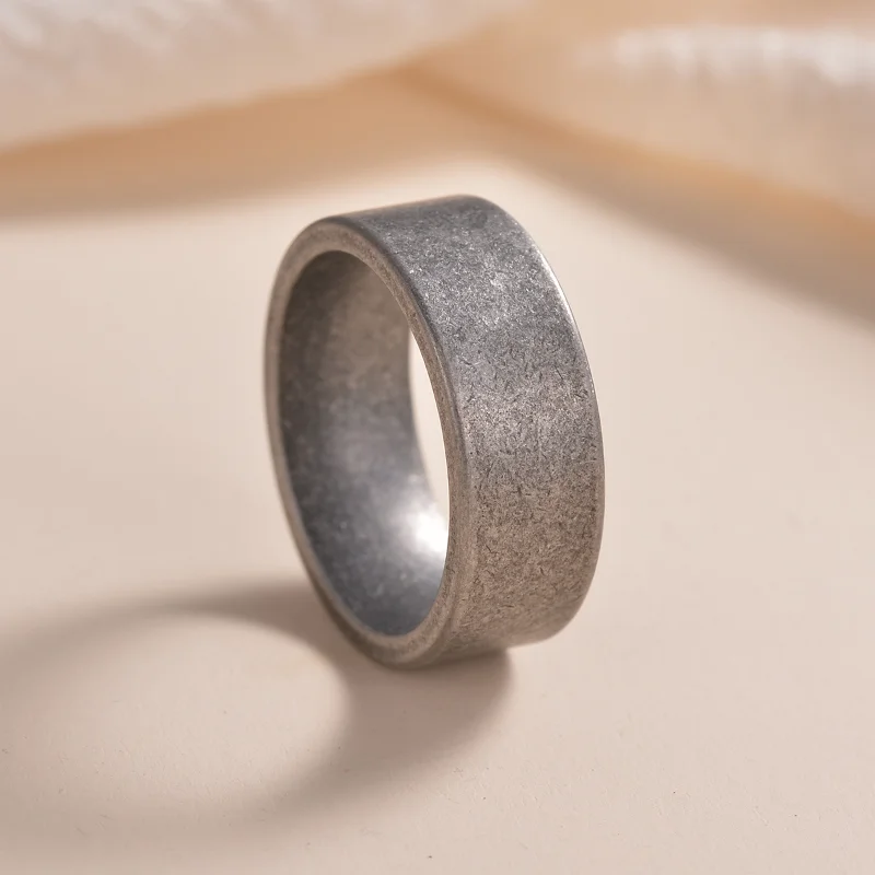 Antique Silver Color Titanium Steel Mens Rings Boyfriend Jewelry Creativity Gift Vintage Punk 8MM Width Charm Rings Size 7-13