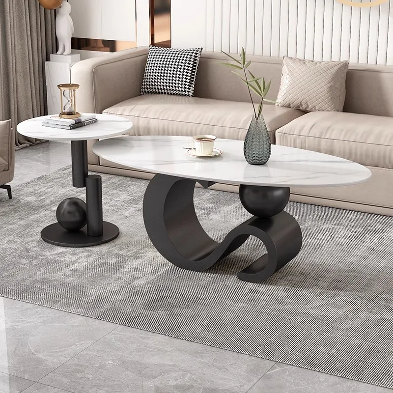 ！@New arrival modern stainless steel tea table living room table with rock slab customization acceptable factory direct sale